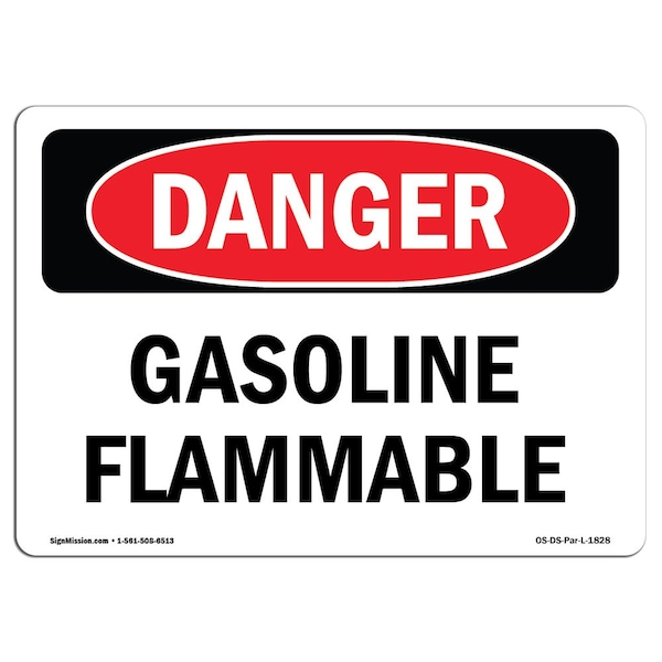 Safety Sign, OSHA Danger, 7" Height, 10" Width, Aluminum, Gasoline Flammable, Landscape
